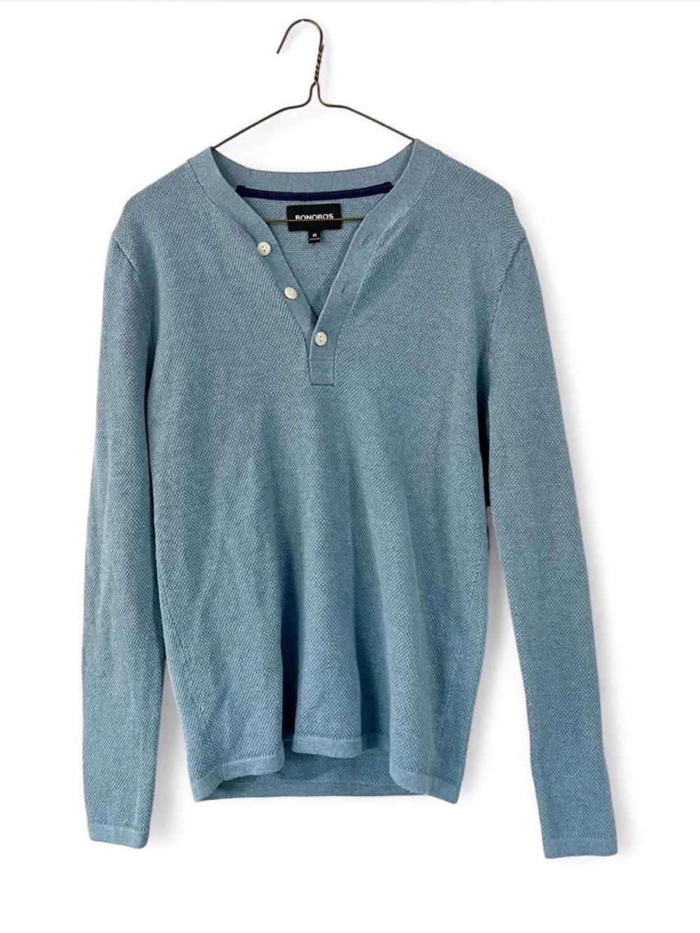 Bonobos NWOT Waffle Knit Henley Men’s XS Blue Long Sleeve Shirt Thermal Casual